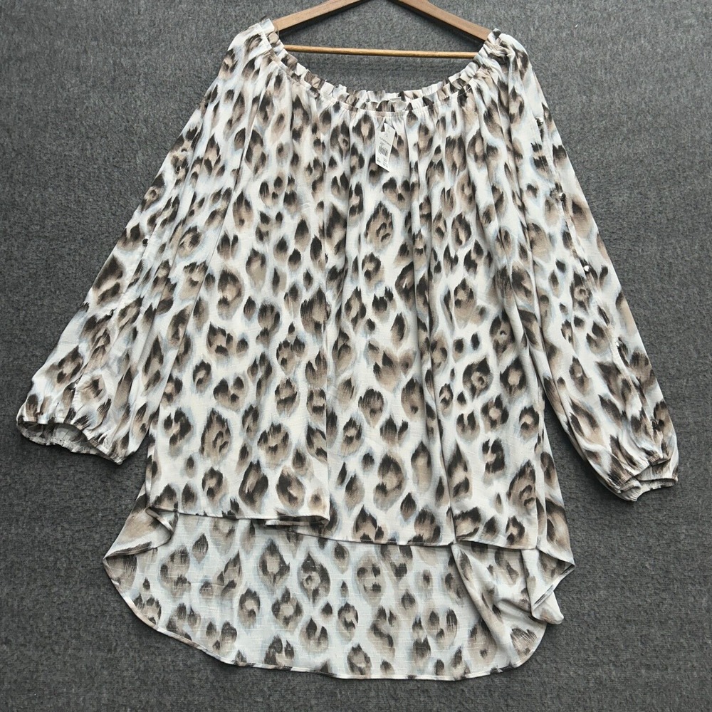 Cato Animal Leopard Print Top 26/28 Tunic Blouse Popover Semi Sheer Work Mob